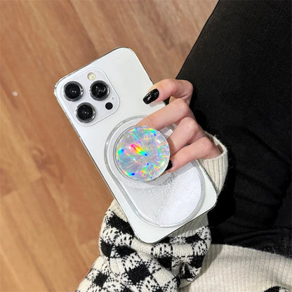 Luxury Glitter Laser Ball Quicksand Liquid Snowflake Magnetic Phone Grip Holder For Magsafe Socket Case Cover Bracket Stand