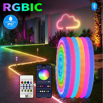 RGBIC Flexible Silicone LED Light Strip 5V Waterproof IP67 Round Reticulate Pattern 360 Degree Neon Glow Smart Rope Light