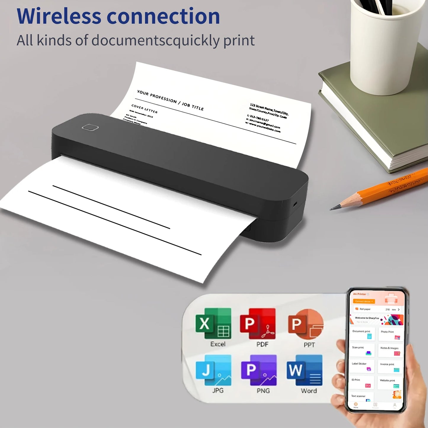 Marklife Bluetooth Thermal HD Printer M08F D210 Portable Inkless Wireless A4 Printer Maker Compatible with Smartphone & PC