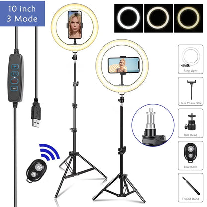10inch Video Lights Dimmable Light Selfie LED Ring Light USB Ring Lighting Lamp With Tripod Stand To Make Youtube Ringlight Lamp
