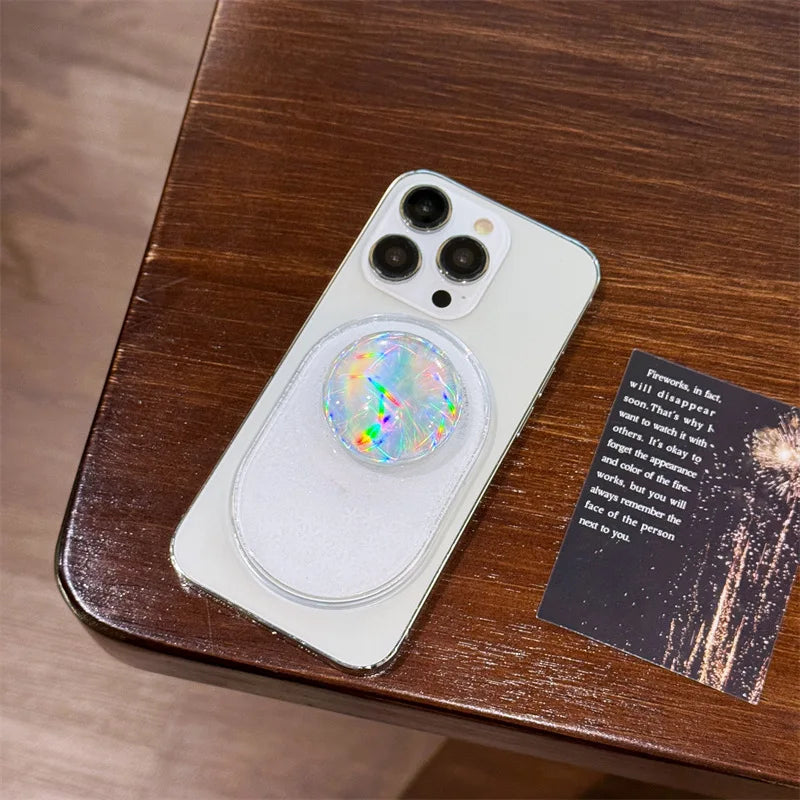 Luxury Glitter Laser Ball Quicksand Liquid Snowflake Magnetic Phone Grip Holder For Magsafe Socket Case Cover Bracket Stand