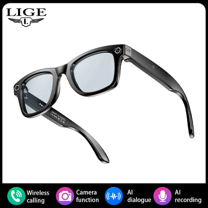 LIGE New Camera Smart Glasses Photograph Control Voice Recording Translation Bluetooth Call Sports Waterproof Anti-UV Sunglasses