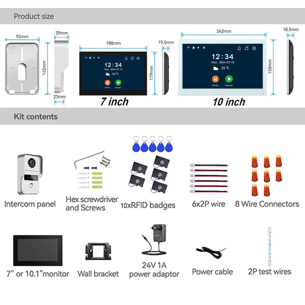 1080P Video Intercom Wifi 7/10 Inch Monitor Kit for Apartment System Home Security 2 Wire Doorbell Card Swipe Private House Tuya