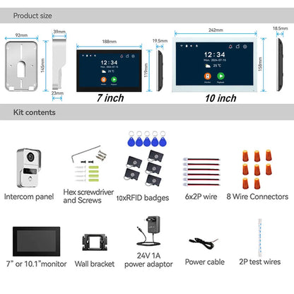 1080P Video Intercom Wifi 7/10 Inch Monitor Kit for Apartment System Home Security 2 Wire Doorbell Card Swipe Private House Tuya