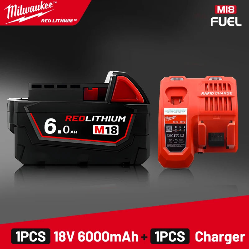 original Milwaukee M18 Power Tool Battery, Charger, 18V 6Ah Li-Ion M18B5 48-11-1860 48-11-1850 48-11-1840 48-11-1830 48-11-1820