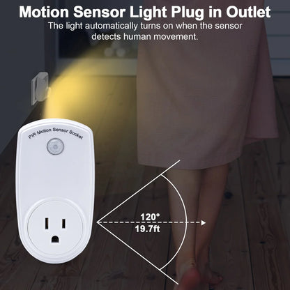 4Pcs Motion Sensor Outlets PIR Motion Sensor Light Plug In Outlet Indoor Light Control Smart Socket 120° Wide Angle 19.7ft Range