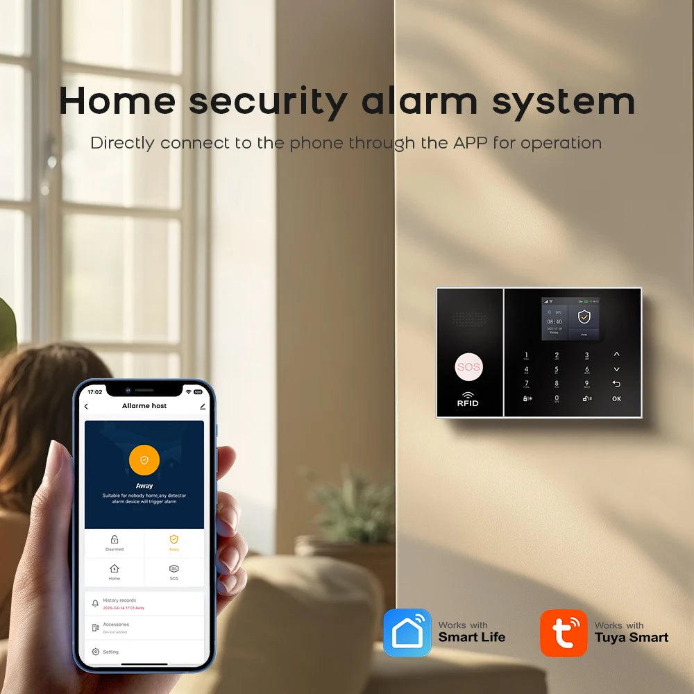 Wireless Home Alarm System Phone 4G Wifi Residential alarm Tuya Smart Home Child Safety protection Anti-theft Camera automation