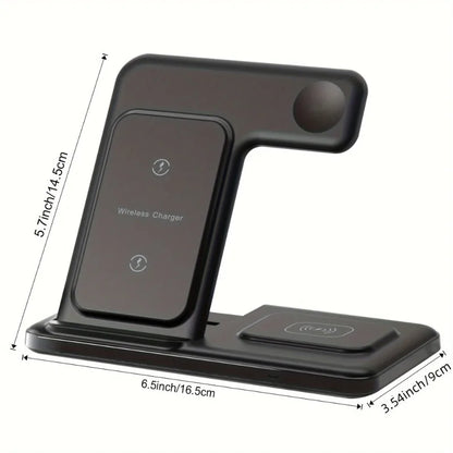 New 3 in 1 Wireless Charger Stand Pad Foldable Fast Charging Dock Station for IPhone 15 14 13 12 Pro Max Apple Watch 8 7Airpods