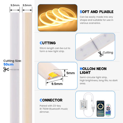 WIFI Bluetooth 220V Dimmable COB LED Strip Light Wall Touch 23key Remote 750W Controller 288LEDs Waterproof Flex Lamp Home Decor