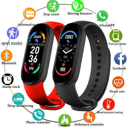 M6 Smartwatch Heart Rate Blood Pressure Monitoring Smart Watch Men Women Fitness Tracker Watch Waterproof Sports Watches Band