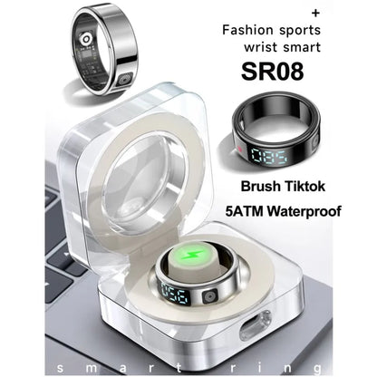 2025 New SR08 Smart Ring Men Women LED Display Screen Heart Rate Blood Oxygen Monitoring 5ATM Waterproof Multi Sports Modes Gift
