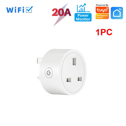 20A Tuya Smart Socket WiFi UK Plug 3 pin Adapter With Power Monitoring Timing Function Home Alexa Voice Control Power Outlet Set