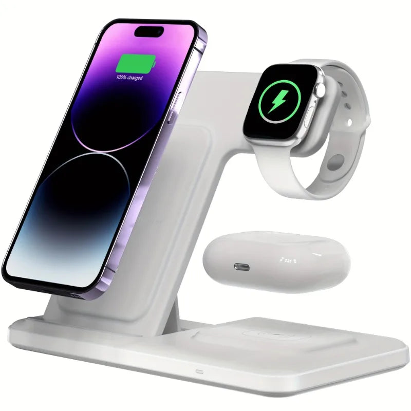New 3 in 1 Wireless Charger Stand Pad Foldable Fast Charging Dock Station for IPhone 15 14 13 12 Pro Max Apple Watch 8 7Airpods