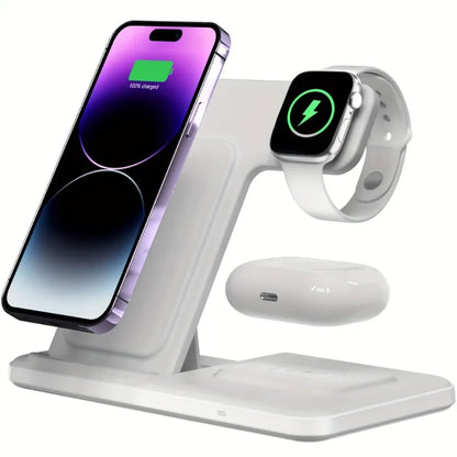 New 3 in 1 Wireless Charger Stand Pad Foldable Fast Charging Dock Station for IPhone 15 14 13 12 Pro Max Apple Watch 8 7Airpods