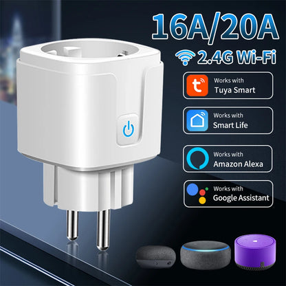 WiFi Smart Plug Socket EU 16/20A with Power Monitoring Timing Tuya Smart Life Alexa Google Home Alice Voice Control Outlet