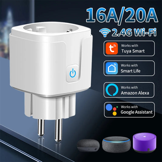 WiFi Smart Plug Socket EU 16/20A with Power Monitoring Timing Tuya Smart Life Alexa Google Home Alice Voice Control Outlet