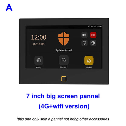7 inch 4G & WiFi Home Alarm Host System Wireless GSM Big Screen Touch Panel Tuya Smart Security Protection Kit Remote Control