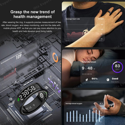 For Xiaomi Waterproof Health Smart Ring Stainless Steel Rings Heart Rate Blood Oxygen Sleep Emotion Monitor Sports Fitness Rings