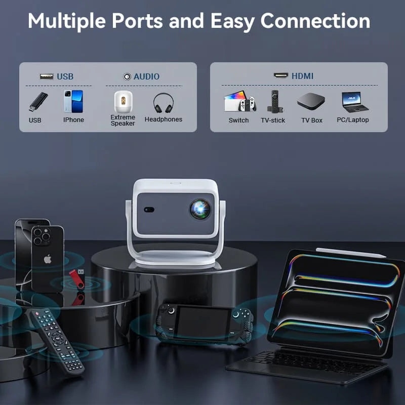 Huaweishi 4K 800ANSI P4 Native Portable Projector 1080P Auto Focus Keystone Correction BT5.2 Android 11 WIFI6 360° Home Cinema