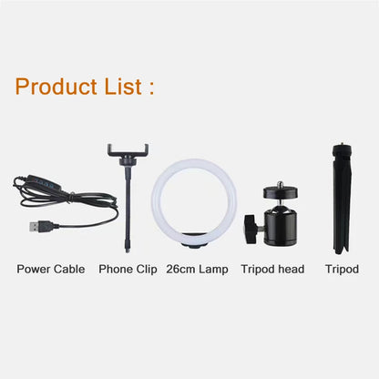26cm 10 inch Led Ring Selfie Light Dimmable Photography Lighting Kit Usb Charge Lamp With Tripod For Live Video 120 Lamp Beads