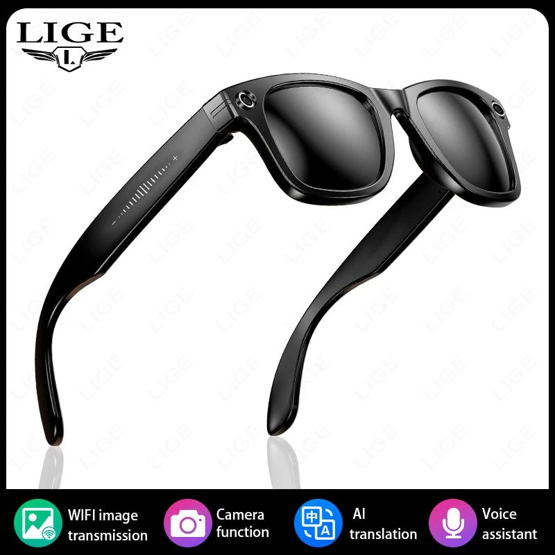 LIGE AI Smart Glasses with Camera 4GB Large Memory Touch Sport Sunglasses BluetoothCall Music Video Record Glasses For Men Women