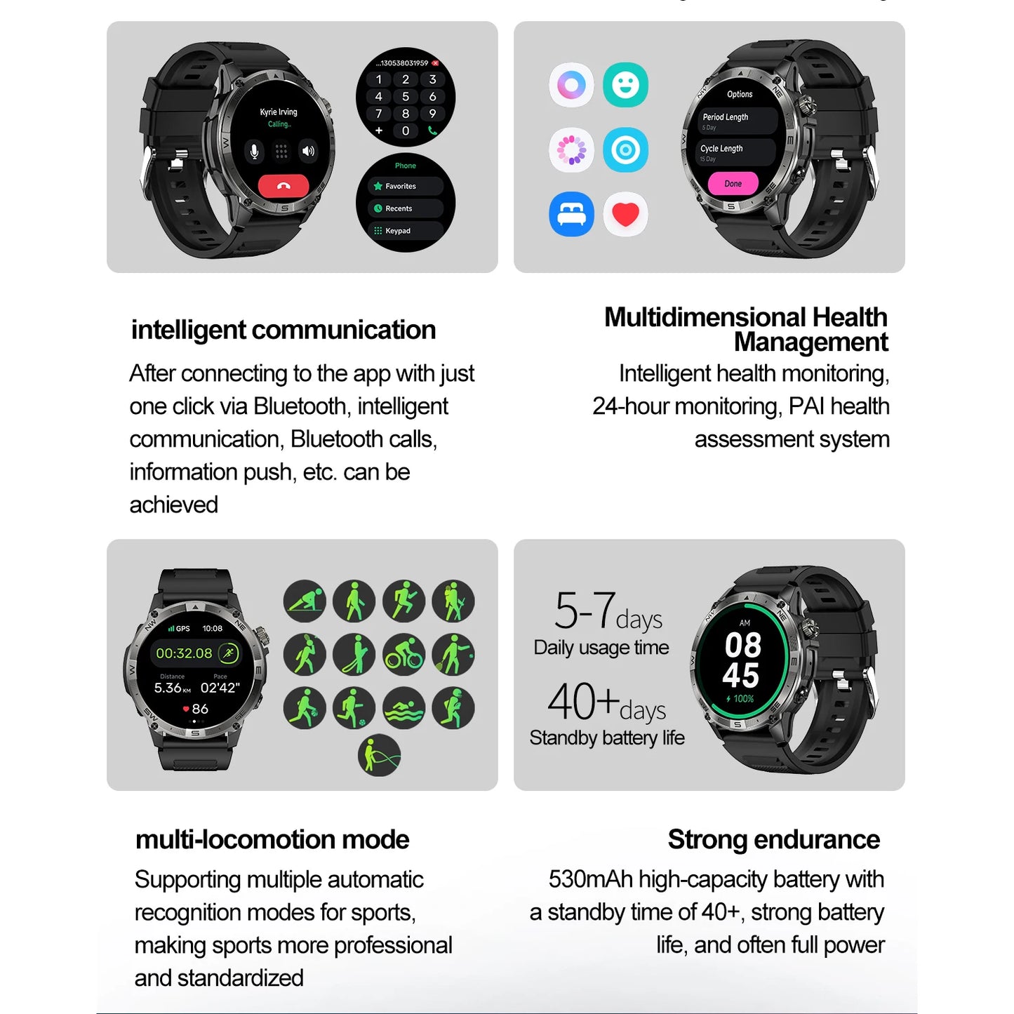 Men Smart Watch HK08 Amoled Screen BT Calling Outdoor Sports Altitude Pressure GPS Motion Positioning Compass Smartwatch