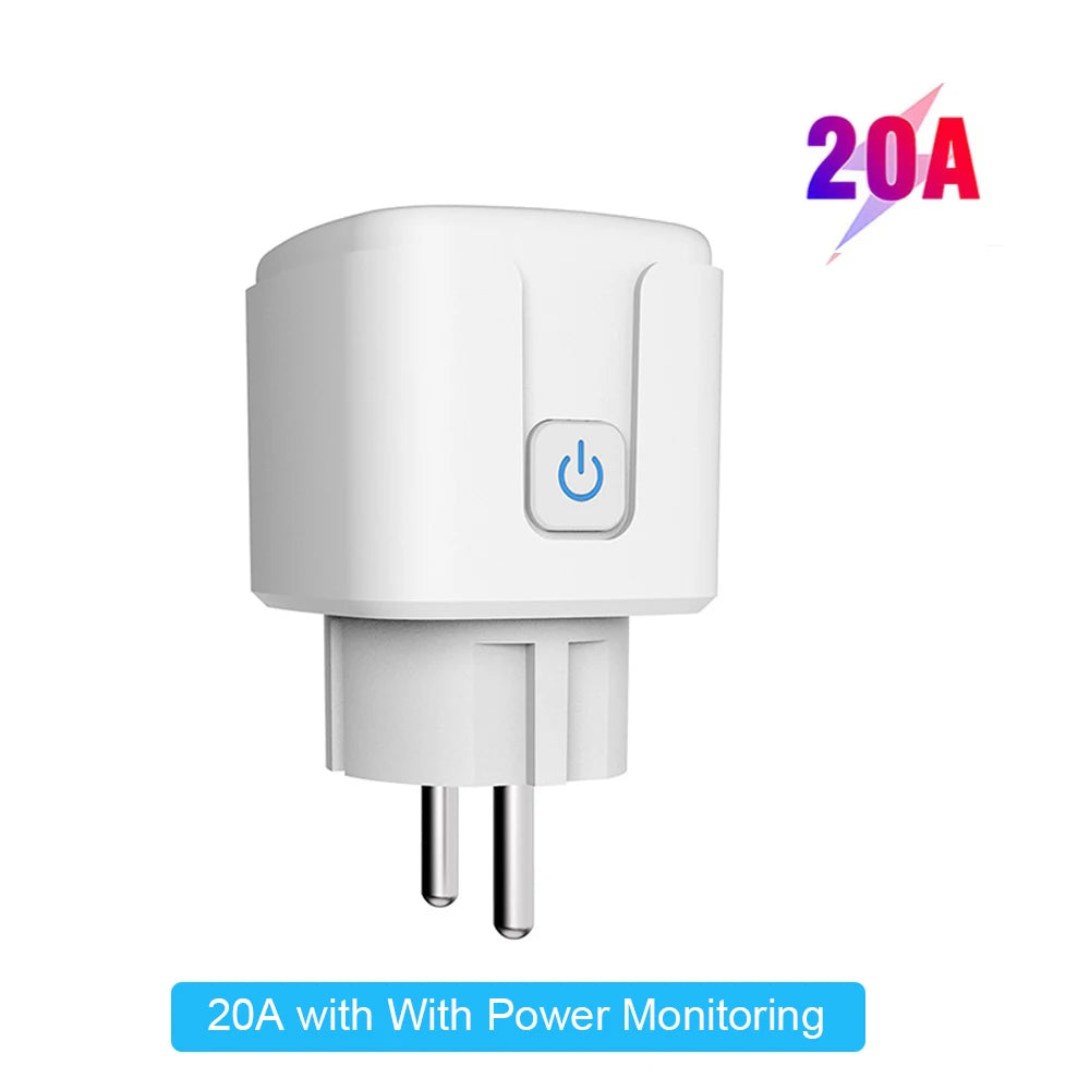 Tuya 16A,20A Smart Plug WiFi Socket EU Power Monitoring Timing Function Works with Alexa, Google Home, Alice, Smart Life Home