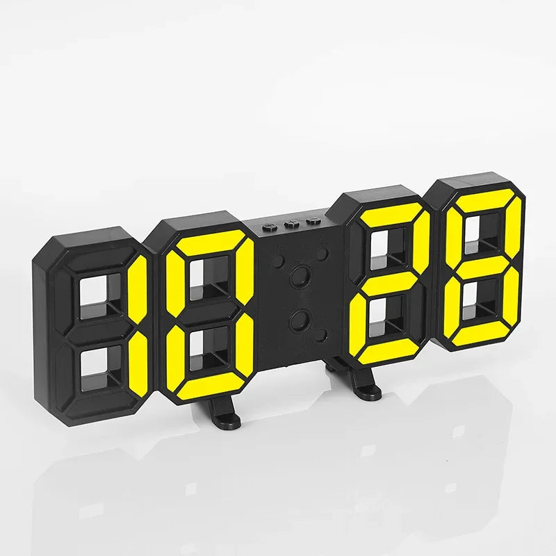 3D LED Digital Clock Wall Decor Glowing Night Mode 3 Alarms Electronic Table Clock Time Temperature Wall Clock for Living Room