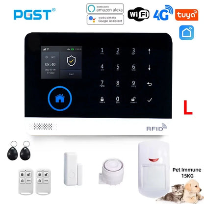 PGST PG103 Wifi 4G Tuya Alarm System With Pet Immune Motion Sensor smoke sensor IP Camera Wireless Smart Home Security Alexa
