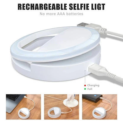 USB Charge LED Selfie Ring Light Phone Lens LED Selfie Lamp Ring For iPhone Samsung Xiaomi Huawei Cell Smartphone Selfie Light