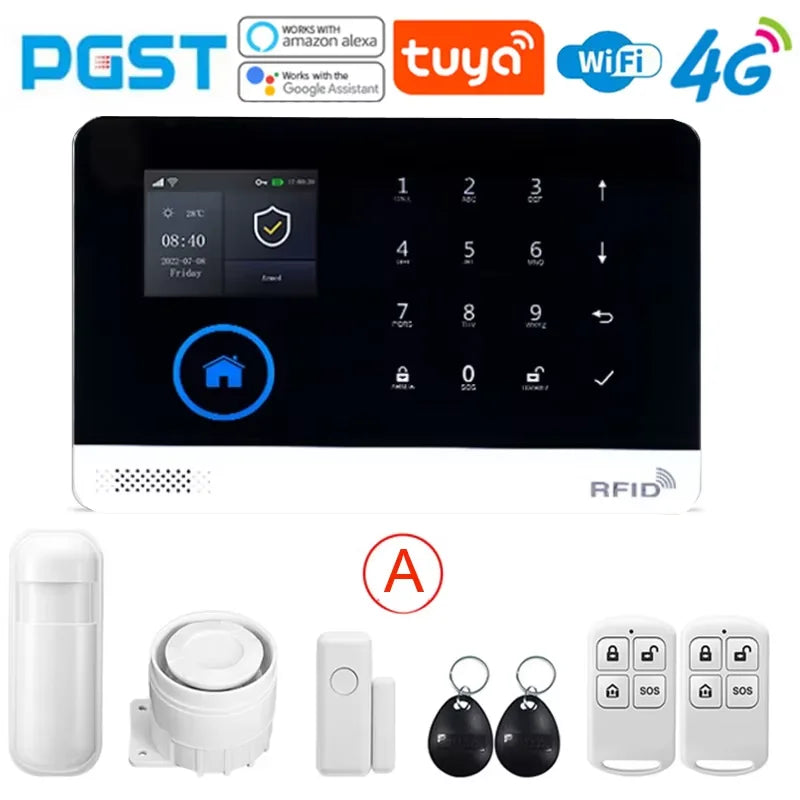 PGST PG103 Wifi 4G Tuya Alarm System With Pet Immune Motion Sensor smoke sensor IP Camera Wireless Smart Home Security Alexa
