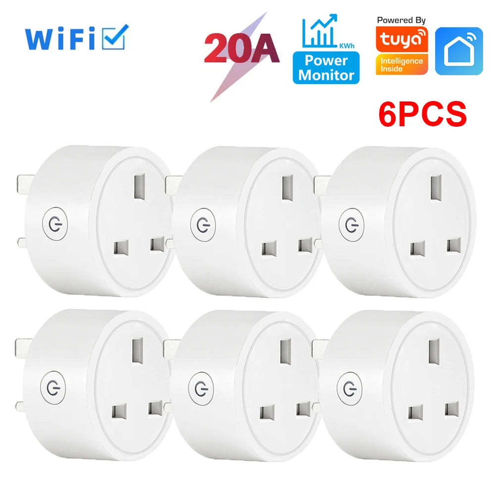 20A Tuya Smart Socket WiFi UK Plug 3 pin Adapter With Power Monitoring Timing Function Home Alexa Voice Control Power Outlet Set