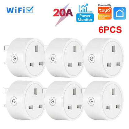 20A Tuya Smart Socket WiFi UK Plug 3 pin Adapter With Power Monitoring Timing Function Home Alexa Voice Control Power Outlet Set