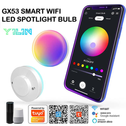 GX53 Smart LED Bulb RGBCW 12W Wardrobe Spotlight Bulb WIFI TUYA APP Control Intelligent LED Downlight Cabinet Light AC220V