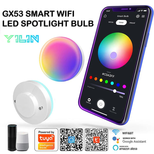 GX53 Smart LED Bulb RGBCW 12W Wardrobe Spotlight Bulb WIFI TUYA APP Control Intelligent LED Downlight Cabinet Light AC220V