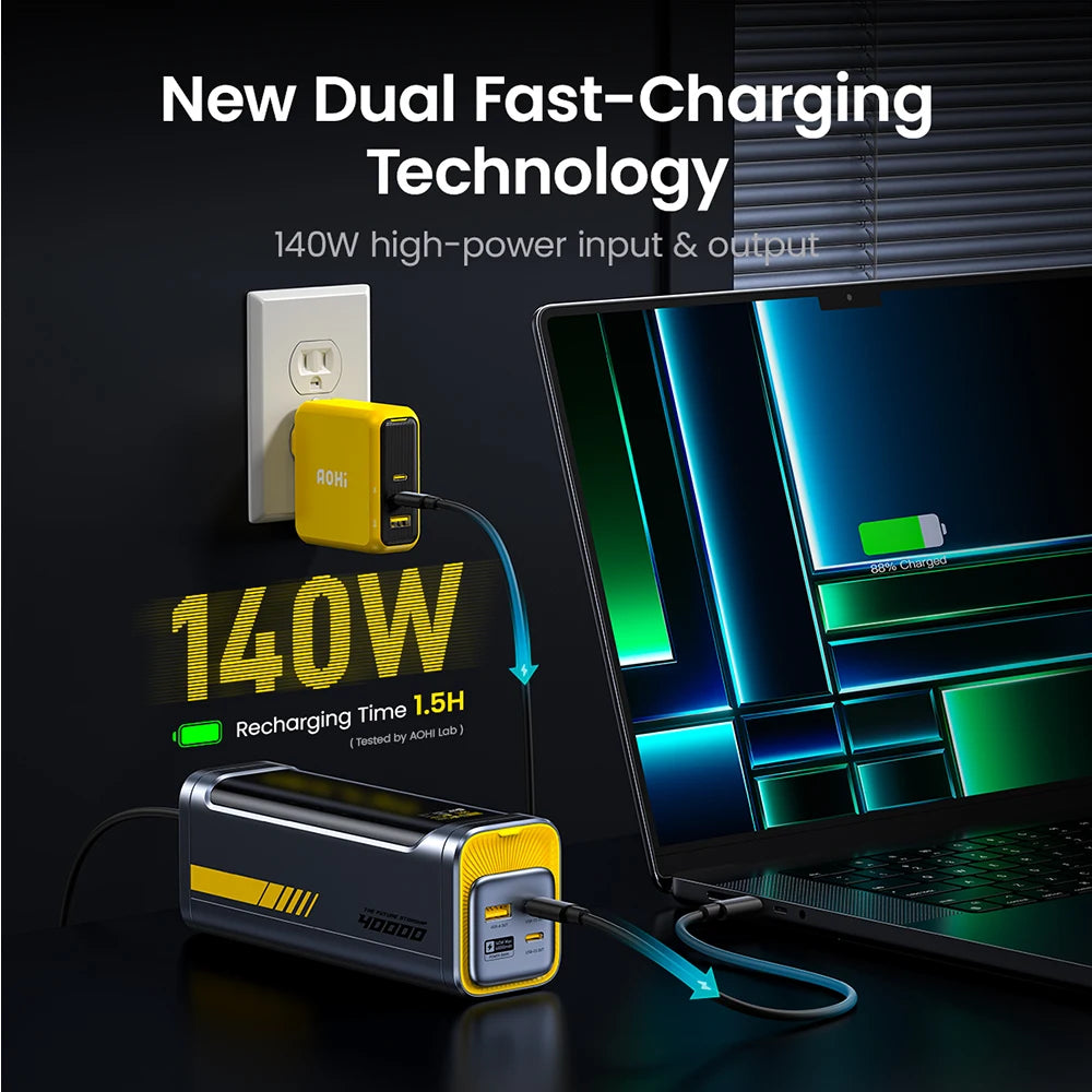 AOHI Starship 40,000mAh Power Bank 140W PD3.1 Laptop Power Bank with C-C Cable Fast Charging Station for iPhone MacBook Laptop