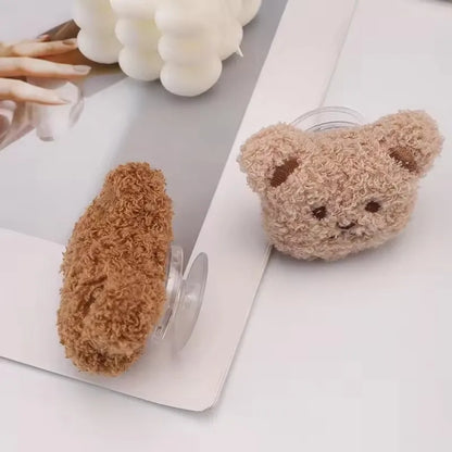 1PC Universal Cute Bear Phone Holder Funny Fluffy Plush Folding Gripfor iPhone Support Socket Pocket Finger Griptok Stand