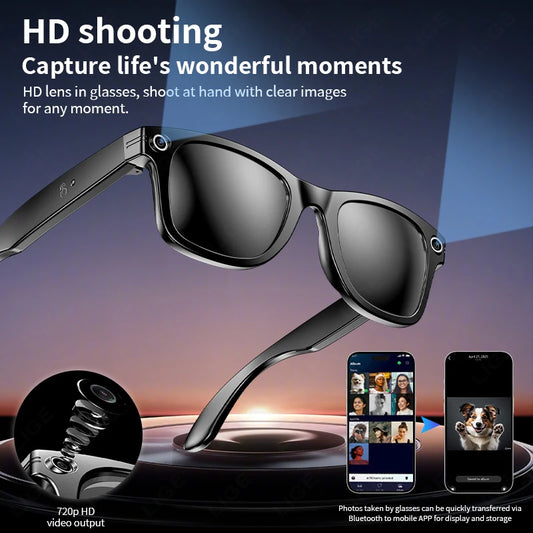 New Camera Glasses Bluetooth Smart Glasses with Camera Voice Call Music Smart Sunglasses Video Sound Record Anti-blue AI Glasses