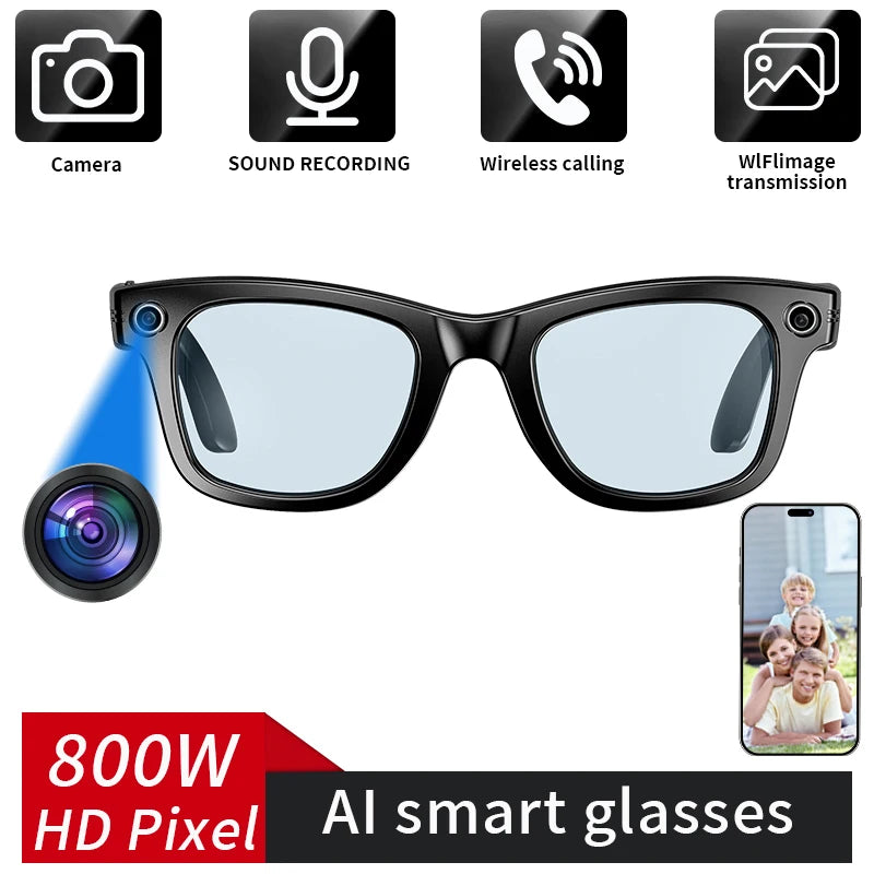 LIGE AI Smart Glasses with Camera 4GB Large Memory Touch Sport Sunglasses BluetoothCall Music Video Record Glasses For Men Women