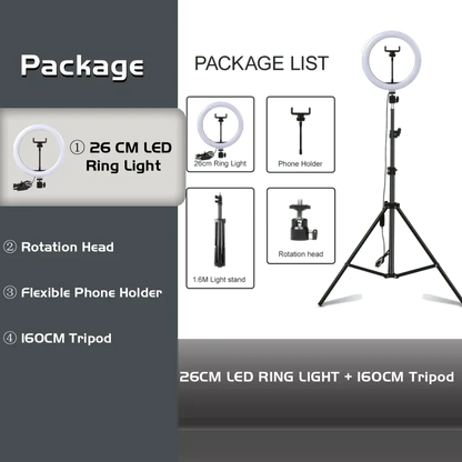 10" LED Selfie Ring Light Home Stuido Lighting Dimmable Round Lamp Tripod Trepied Makeup Selfie Ring Lamp Phone LIGHT FOR VIDEO