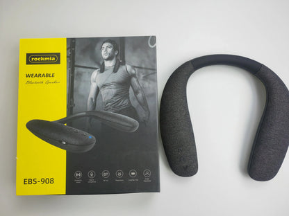 rockmia EBS-908 Wireless Bluetooth Speaker Portable Neck Wearable Surround Altavoz with Microphone Bass Neckband Speakers
