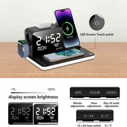 Newest 7 in 1 Wireless Charging Station with Dual iPhone Fast Charger Support Bluetooth/TimeSync 30W Fast Adapter for AirPods