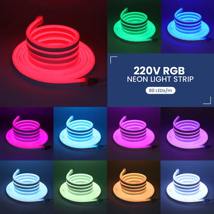 220V WIFI Tuya RGB Neon LED Strip Light Smart APP Remote 750W Controller Kit Waterproof 60 80LEDs/M EU US UK AU Plug Flex Lamp