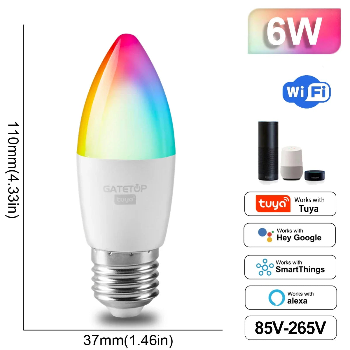 Tuya Rgb Bulb Smart Gu10 C37 A60 T37 E14 E27 B22 Light Dimmable Wifi Led Magic Lamp 85V-265V Work With Alexa Google Home