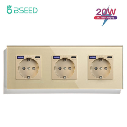 BSEED 20W PD Fast Charge Wall Socket Type-C Interface USB EU Standard Sockets Power Double Triple Power Outlets Wall Mounted