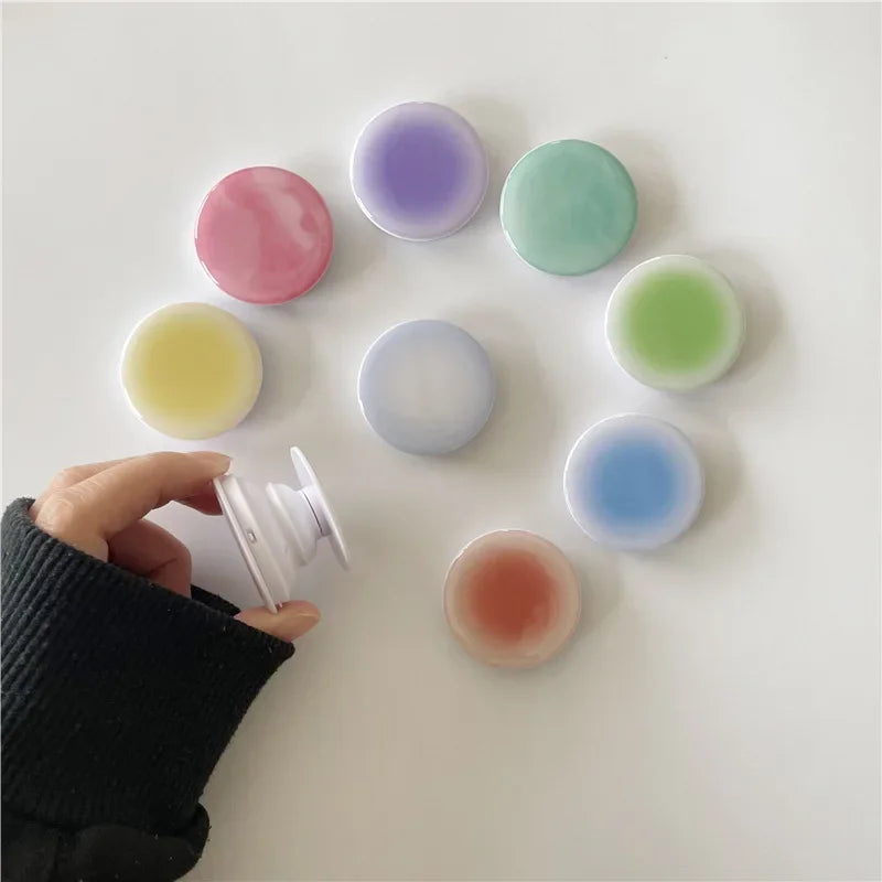 Korean Style Ins Creative Gradient Solid Color Glue Lazy Desktop Retractable Mobile Phone Air Bag Holder Ring Buckle Pop Sockets