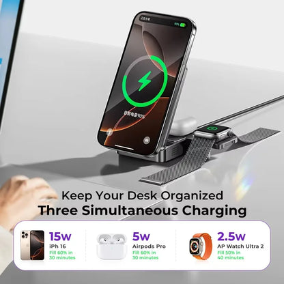 LISEN Premium Quality 15W 3 in1 Wireless Charger Portable Design Foldable Mini Charging Station for iPhone Apple Watch Earbuds