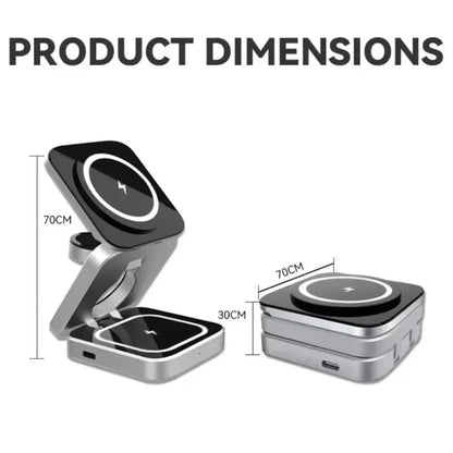 3 IN 1 Magnetic Fast Wirreless Charger Stand Foldable Desktop Phone Holder For Magsafe iPhone 16-12 Apple Watch 10/9/8/7 Airpods