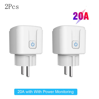 Tuya 16A,20A Smart Plug WiFi Socket EU Power Monitoring Timing Function Works with Alexa, Google Home, Alice, Smart Life Home