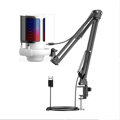 USB Gaming Microphone with Arm Stand Live Reverb Function Mute RGB Condenser Microphones for LiveStreaming Games Audio Recording